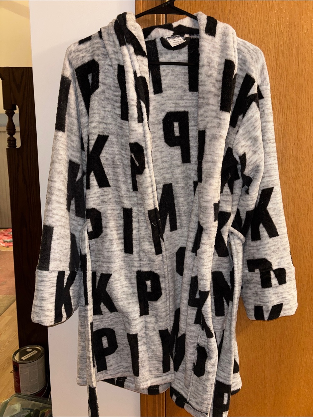 PINK Victoria's Secret Robe in Light Gray with Black Lettering